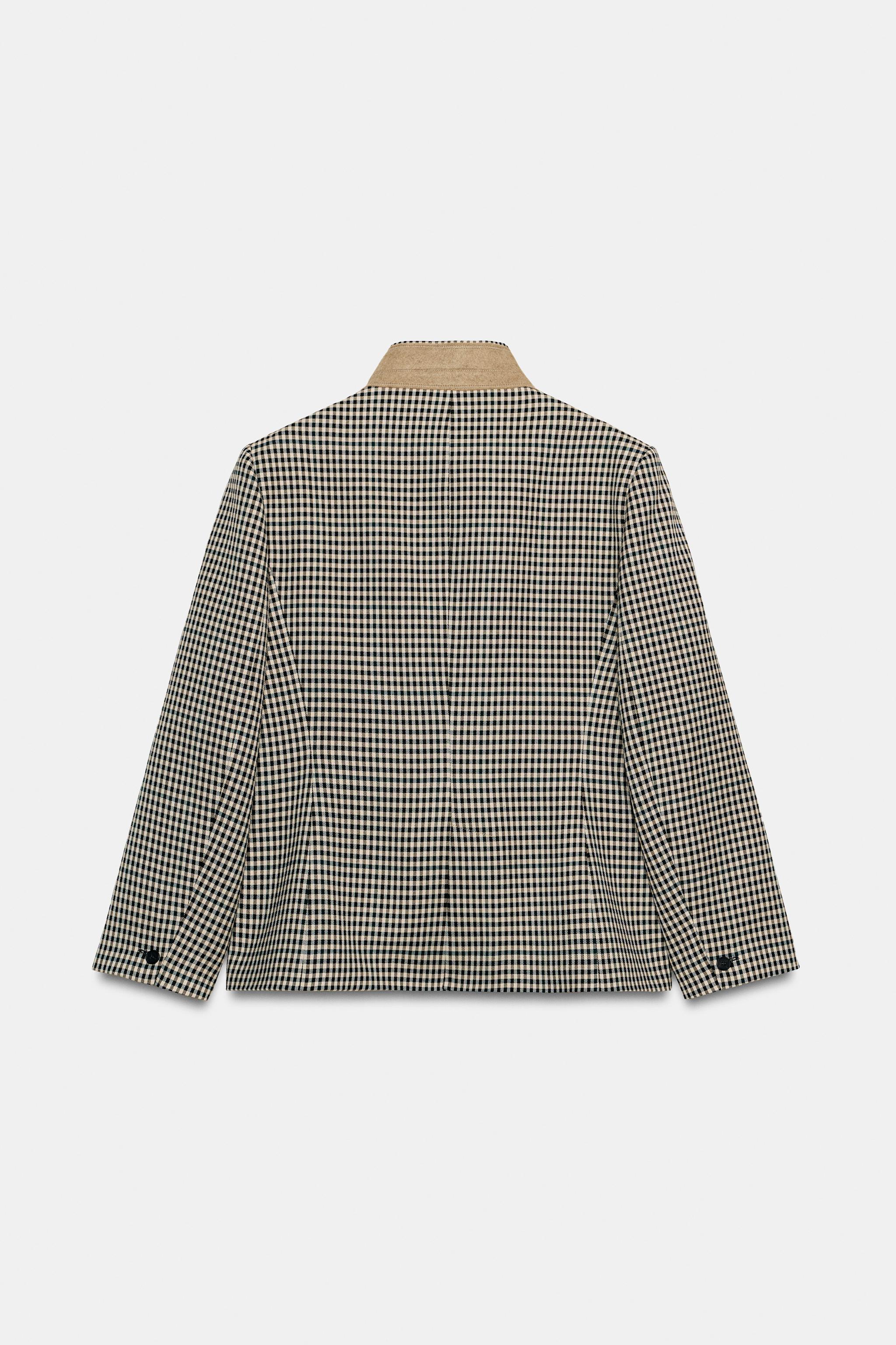 ZW COLLECTION CONTRAST COLLAR PLAID BLAZER